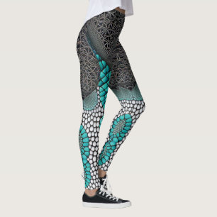 Leggings Piel de serpiente negro, Verde azulado y blanco