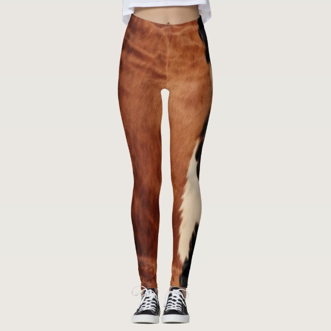 Leggings Piel de vaca de Faux Black Southwest de Brown (Anverso)