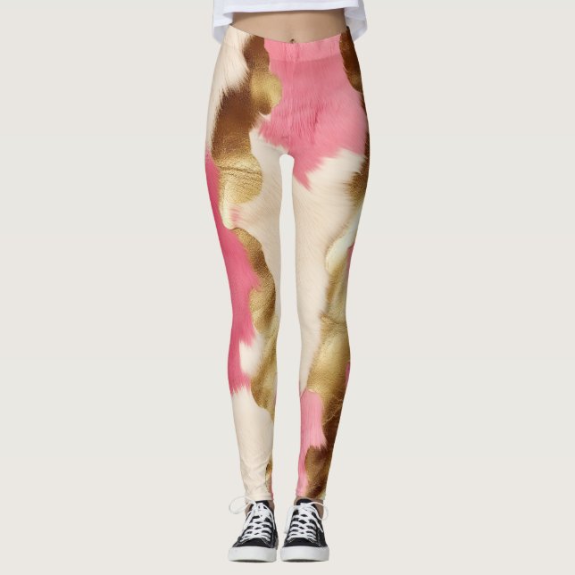 Leggings Piel de vaca de oro de crema rosa (Anverso)
