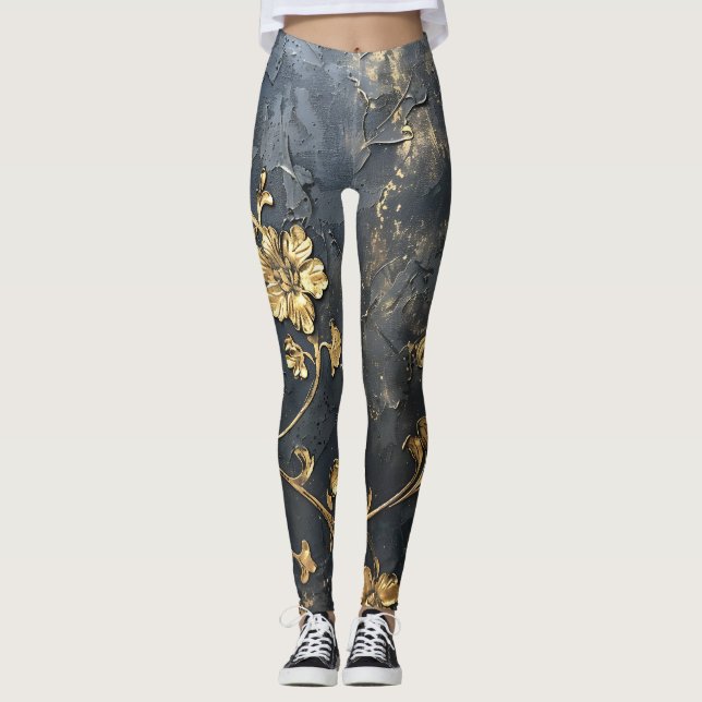 Leggings Piernas 3D azules y doradas (Anverso)