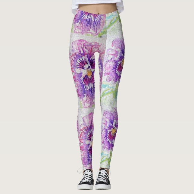 Leggings Piernas acuáticas florales de color rosa Pansy (Anverso)
