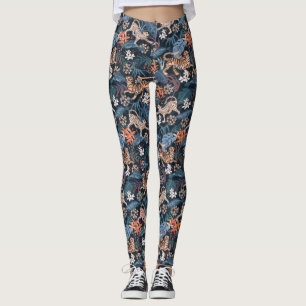 Leggings  Piernas animales leopardo y jungla de tigres azul