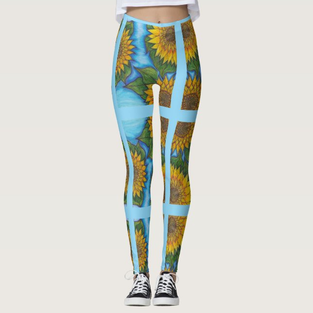 Leggings Piernas azules con girasoles y rayas amarillas (Anverso)