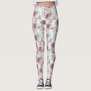 Leggings Piernas azules de impresión con flores moradas