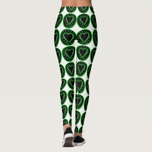 Leggings Piernas blancas del corazón negro verde (Reverso)