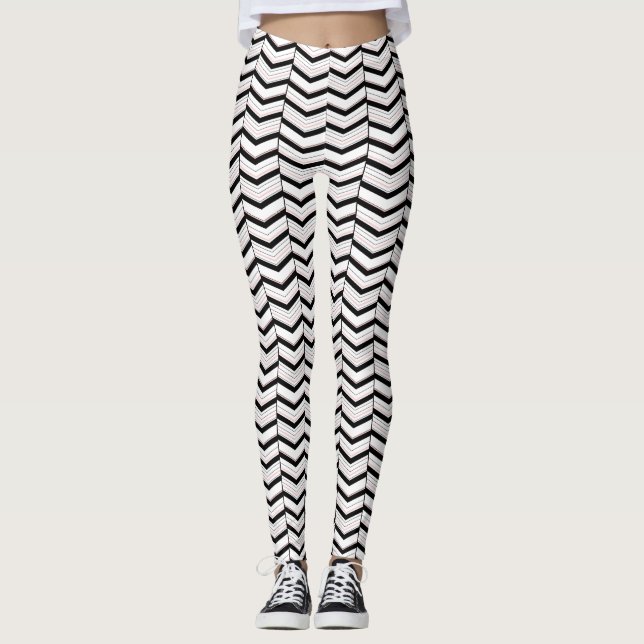 Leggings Piernas Chevron en blanco negro y Rubor (Anverso)