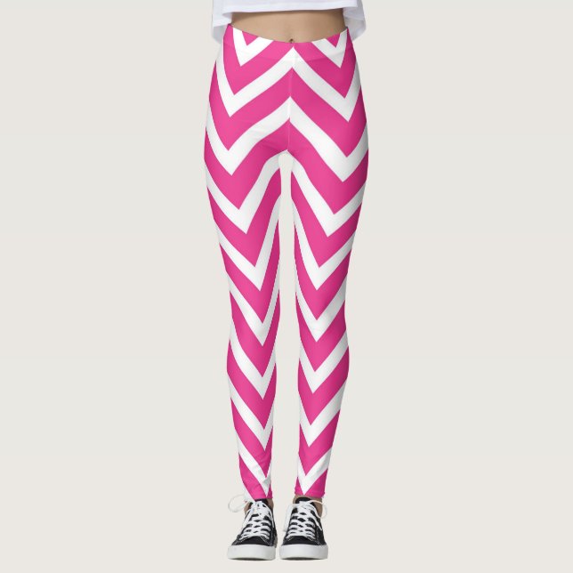 Leggings Piernas Chevron rosas y blancas (Anverso)