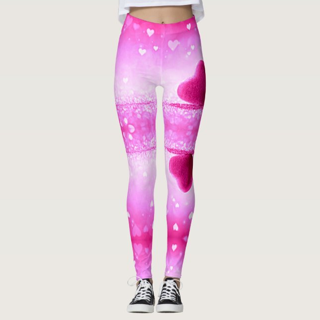 Leggings Piernas con corazones rosados en spandex/poliéster (Anverso)