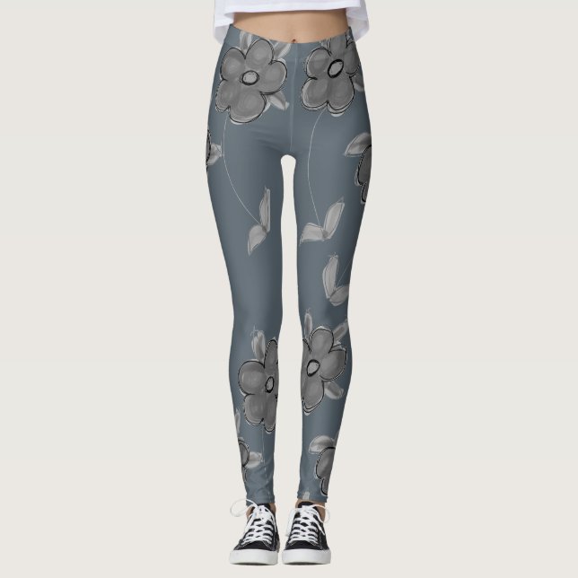 Leggings Piernas con flores de color gris-azul (Anverso)