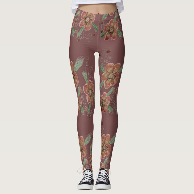 Leggings Piernas con flores de Rosa de niebla (Anverso)