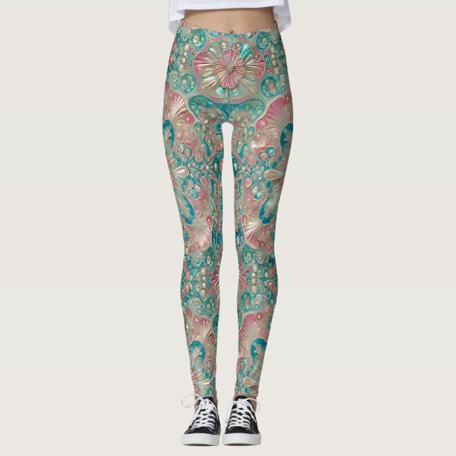 Leggings Piernas ~ conchas turquesa rosada ~ (Anverso)