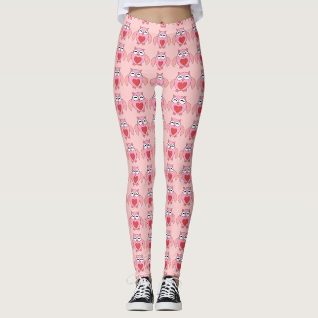 Leggings Piernas de búho de amor rosado (Anverso)