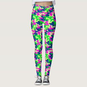 Leggings Piernas de camuflaje azul neón, rosa y verde