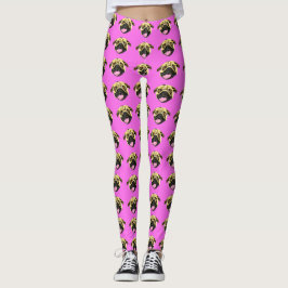Leggings Piernas de cara de pug rosado