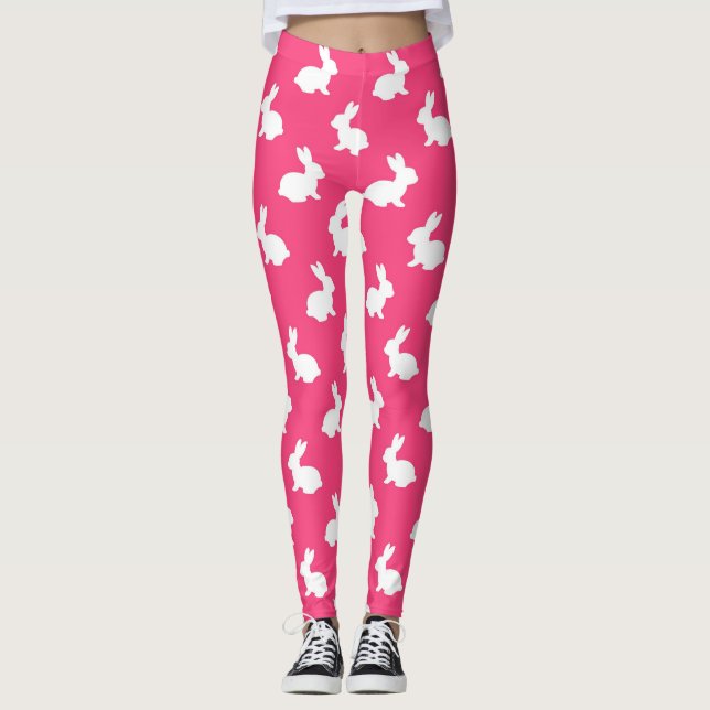 Leggings Piernas de conejo blanco y rosado caliente (Anverso)