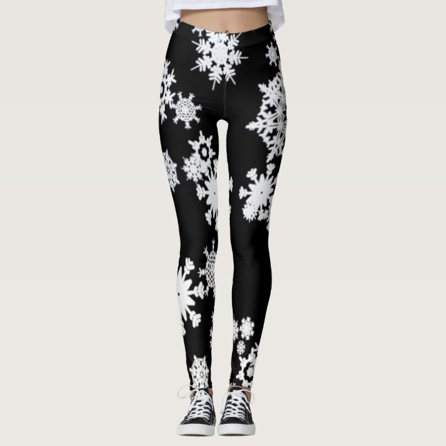 Leggings Piernas de copo de nieve en blanco y negro (Anverso)