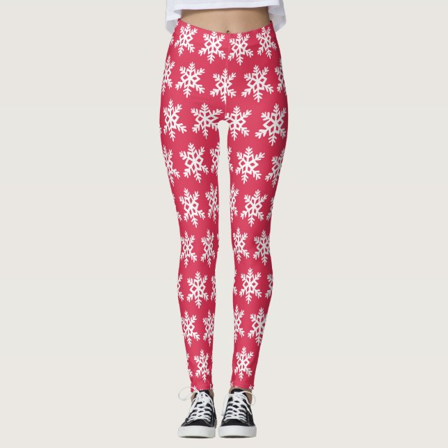 Leggings Piernas de copo de nieve rojas (Anverso)