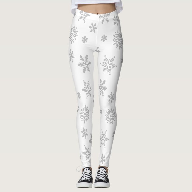 Leggings Piernas de copos de nieve blancos y plateados (Anverso)