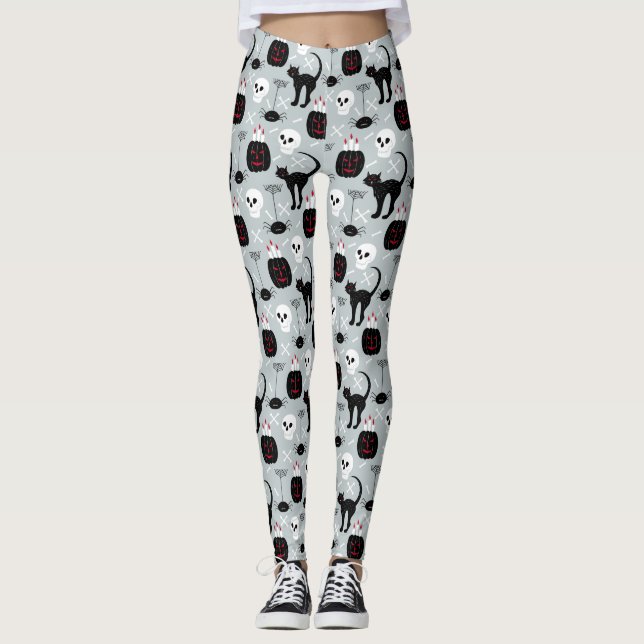Leggings Piernas de cráneo de gato negro - Halloween femeni (Anverso)