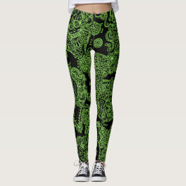 Leggings Piernas De Cráneo Verde Y Negro