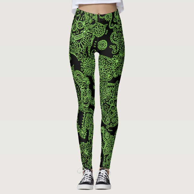 Leggings Piernas De Cráneo Verde Y Negro (Anverso)