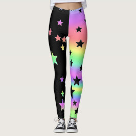 Leggings Piernas de Estrella Arcoiris Negro Y Pastel
