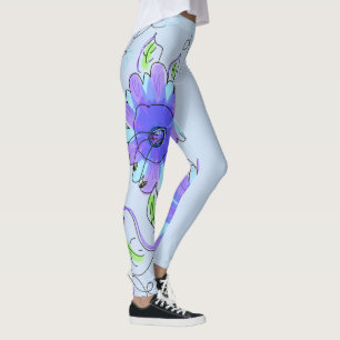 Leggings Piernas De Flor Morada Y Azul