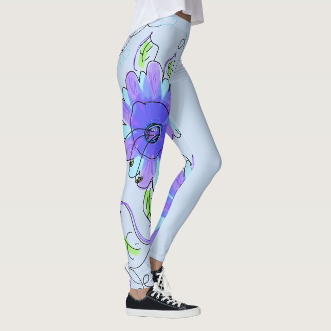 Leggings Piernas De Flor Morada Y Azul (Derecha)