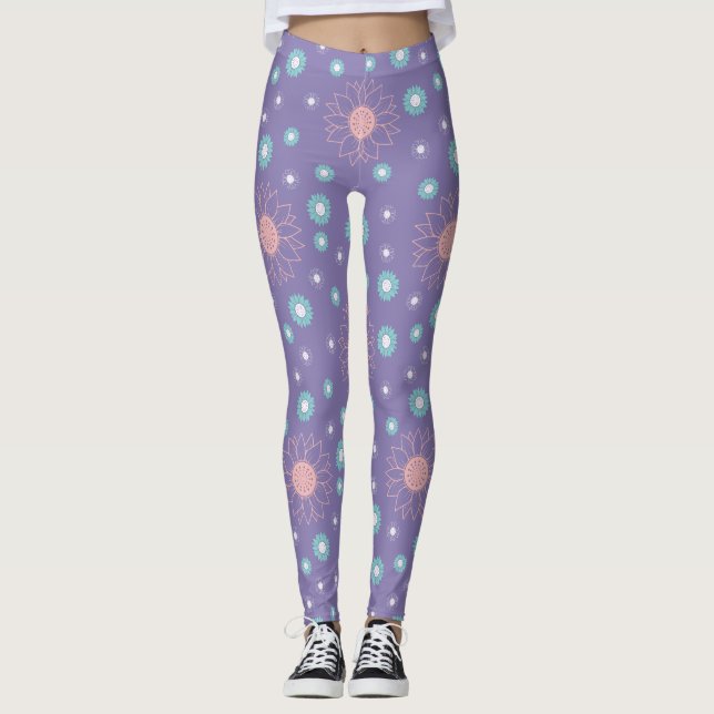 Leggings Piernas de flores moradas - Moda y ajuste cómodo (Anverso)