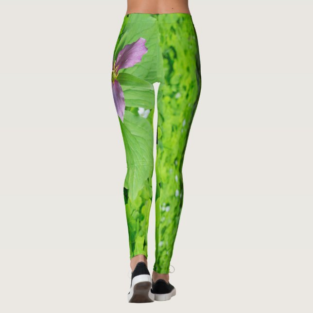 Leggings Piernas de flores trillium rosas (Reverso)