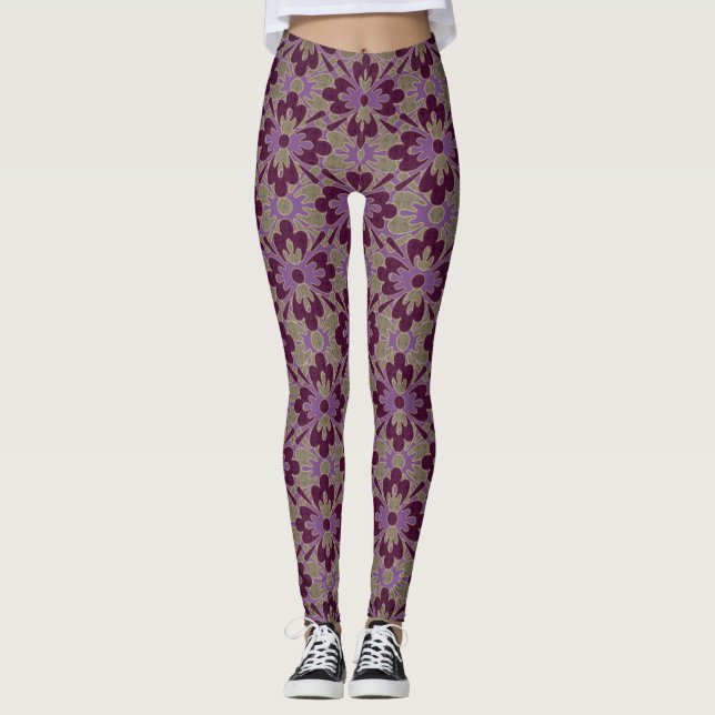 Leggings Piernas de fuerza de flores moradas (Anverso)