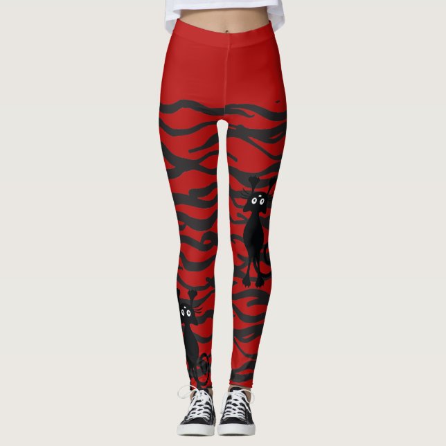 Leggings piernas de gatos negros y rojos locos (Anverso)