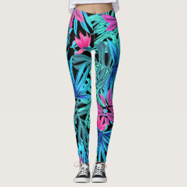 Leggings Piernas de hojas tropicales fluorescentes