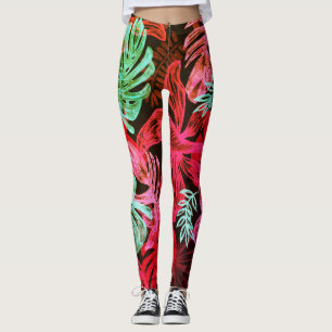 Leggings Piernas de hojas tropicales fluorescentes
