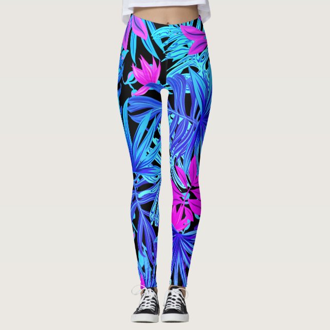 Leggings Piernas de hojas tropicales fluorescentes (Anverso)