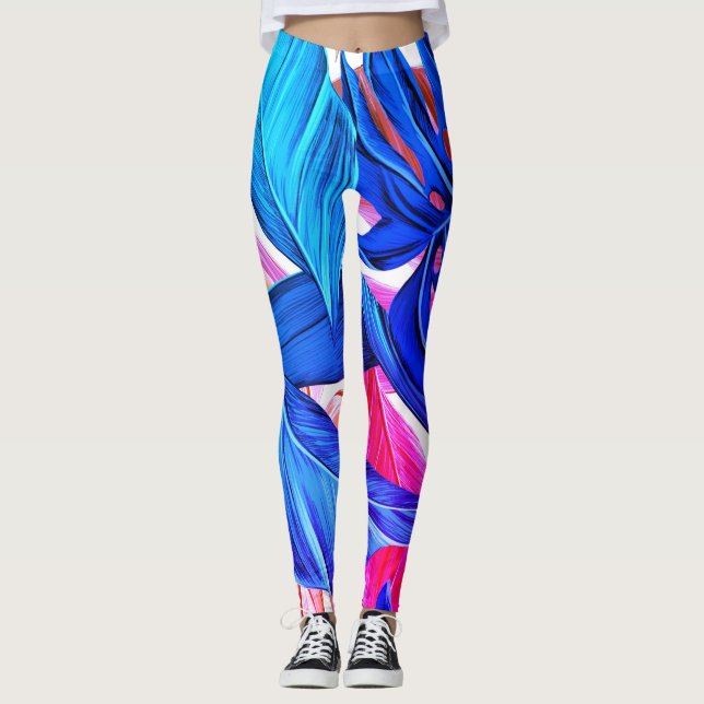 Leggings Piernas de hojas tropicales fluorescentes (Anverso)