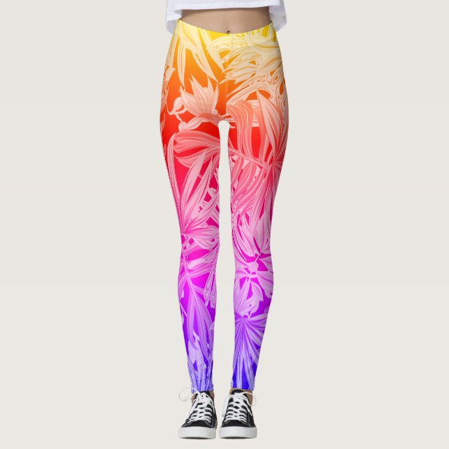 Leggings Piernas de hojas tropicales fluorescentes (Anverso)