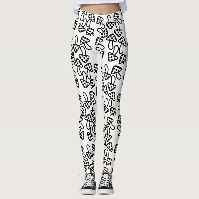 Leggings Piernas de hongos negros y blancos (Anverso)