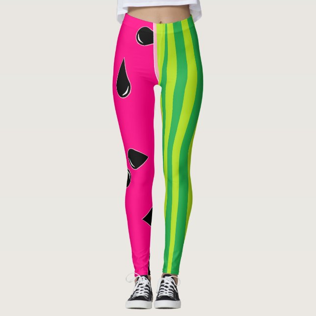 Leggings Piernas de impresión de sandía negro verde rosado (Anverso)