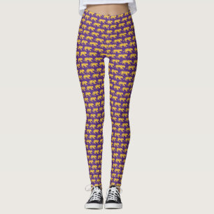 Leggings Piernas de impresión de tigres morados y dorados  