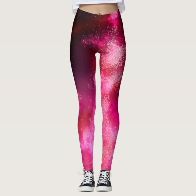 Leggings Piernas de la bengala rosa del cielo nocturno (Anverso)