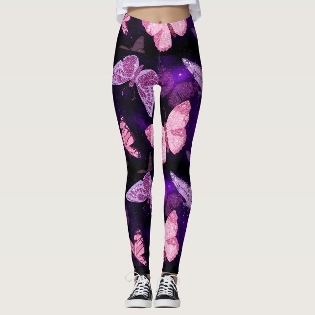 Leggings Piernas de mariposa morada y rosa (Anverso)