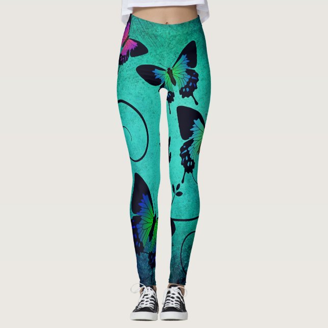 Leggings Piernas de mariposa turquesa (Anverso)
