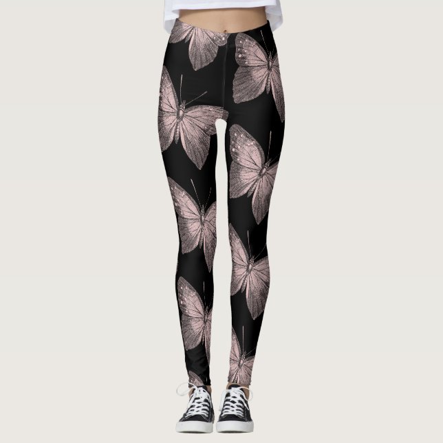 Leggings Piernas de mariposas rosadas y negras (Anverso)