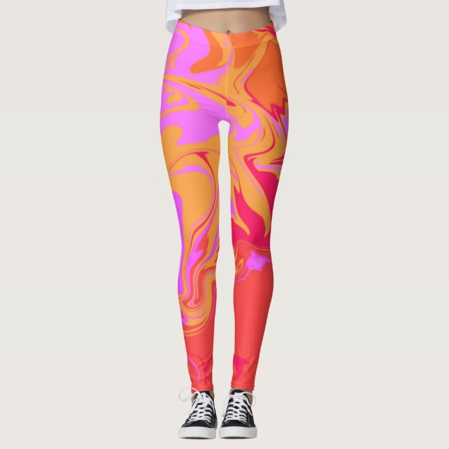 Leggings Piernas de mármol rosa y Naranja (Anverso)