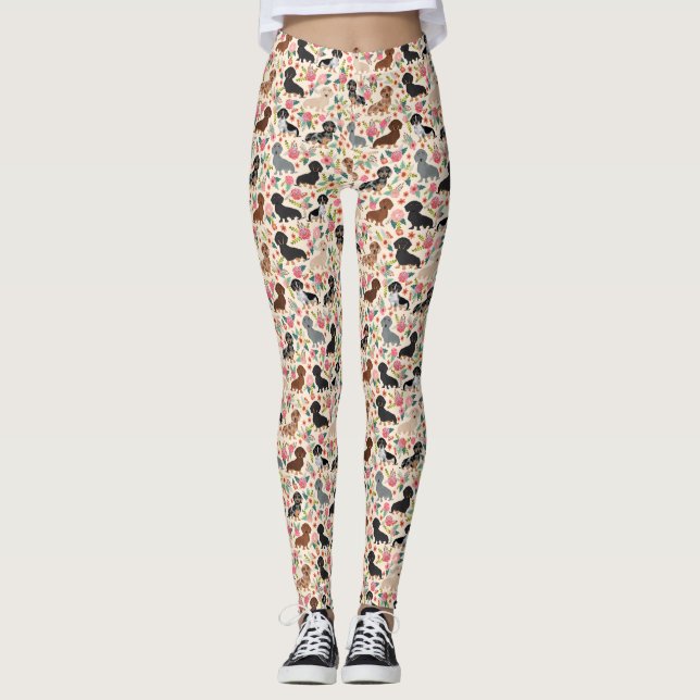 Leggings Piernas de perro floral de Dachshund (Anverso)