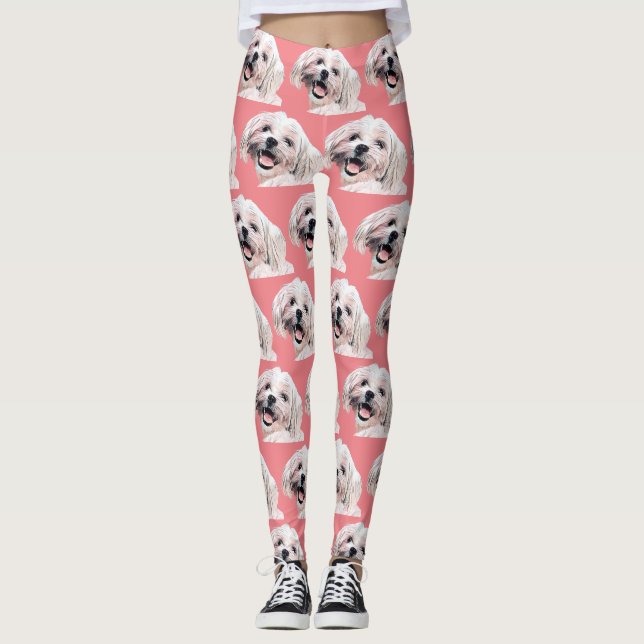 Leggings Piernas de perro maltesas adornadas (Anverso)