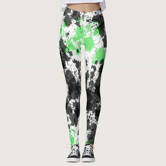 Leggings Piernas de pintura negra verde (Anverso)