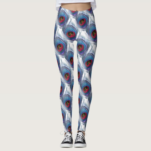 Leggings Piernas de plumas de pavo real azul (Anverso)