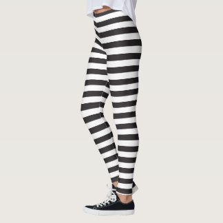 Leggings piernas de rayas horizontales en blanco y negro